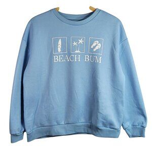 Shein Women Beach Bum Pullover Sweatshirt Blue Large Crewneck Long Sleeves READ